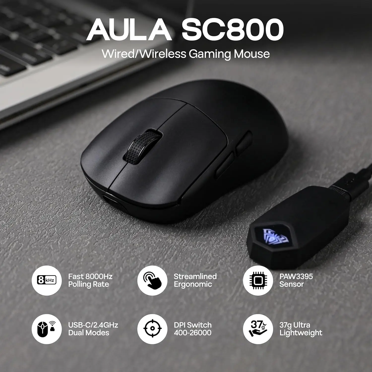 Pc Gaming Gigabyte - AULA SC800 Gaming Mouse USB-C Wired/2.4G